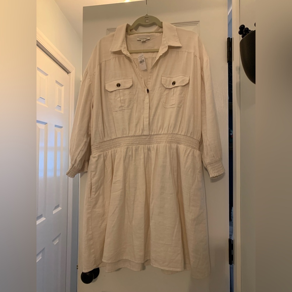 American Eagle Outfitters NWT Creme Utility Shirt Dress XL Button Midi Neutral